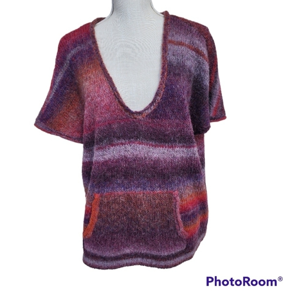 M by Michael Stars Short Sleeve Sweater Vneck Bohemian Festival Sz 1 Wool Alpaca